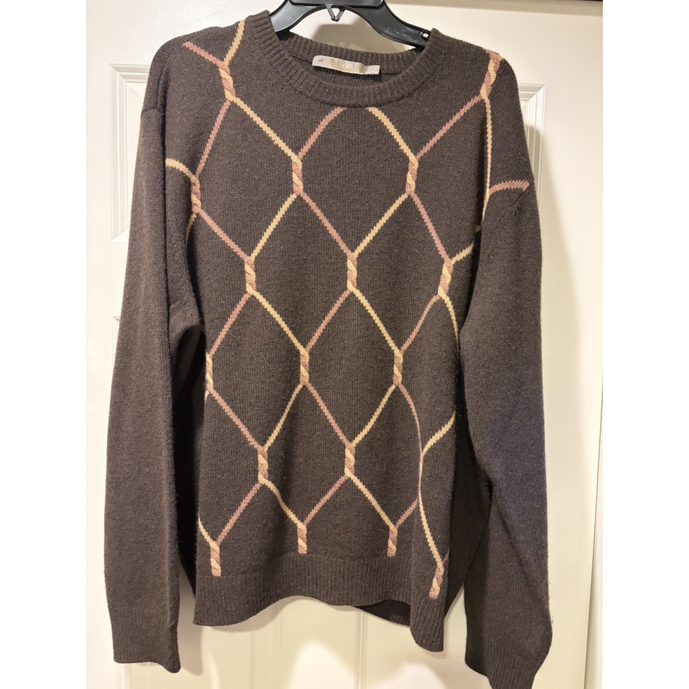 RAFFI 100% Cashmere Sweater Men's Sz XL (EUR 54) Brown Rope Pullover  Crewneck